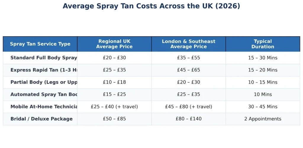 Average Spray Tan Costs Across the UK